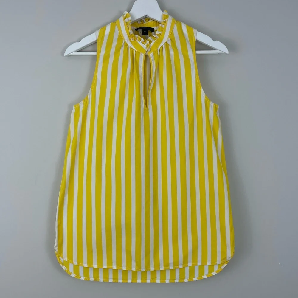 J. Crew Tall Wide Stripe Ruffle Neck Sleeveless Top